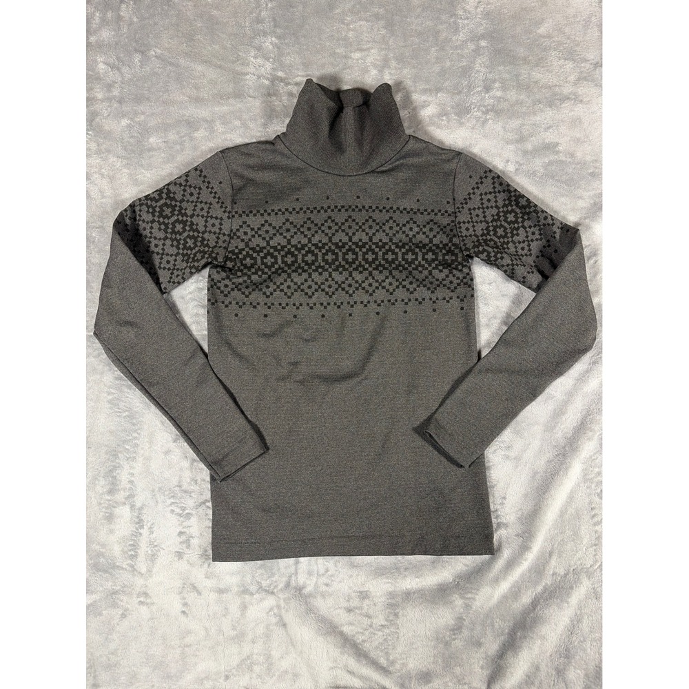 Terramar Womens Gray Fair Isle Turtleneck Long Sleeve Base Layer Top Medium